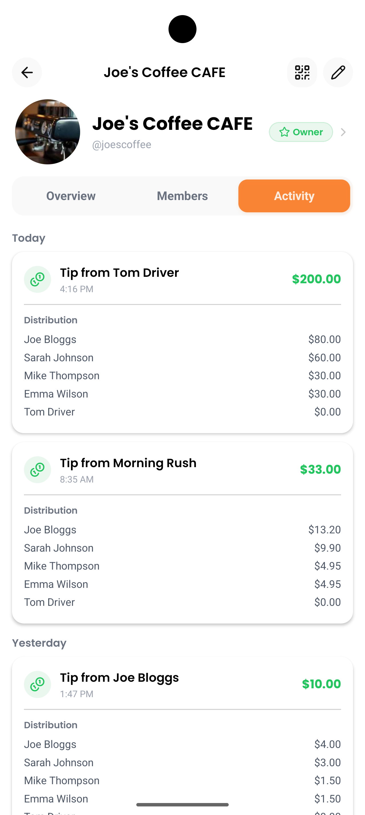 Tips arriving in the TipIns group activity feed