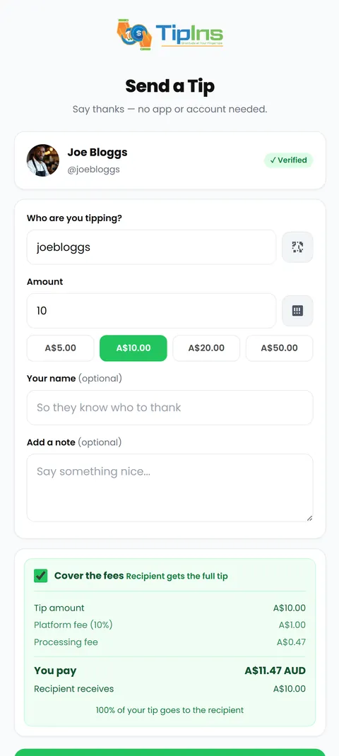 The payment page a listener sees after scanning the code